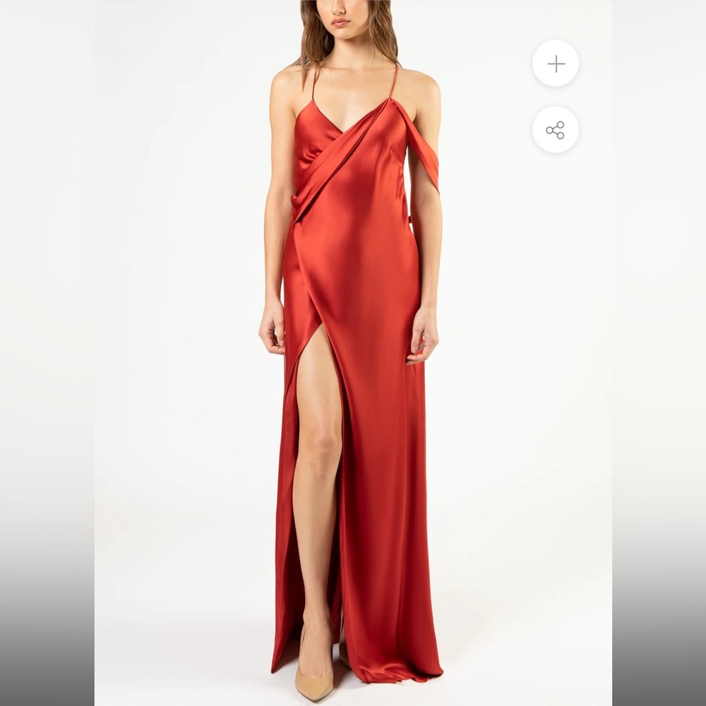 Michelle Mason Strappy Silk Wrap Gown in Cayenne. Worn once. Perfect condition